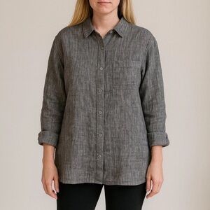 J.Jill Love Linen Gray Button-Up Shirt Women’s Size M Long Sleeve